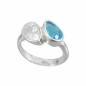Preview: Schmuck-Michel Damen Ring Silber 925 Bergkristall + Blautopas Tropfen total 2,8 Karat (1330) Ringgröße 57