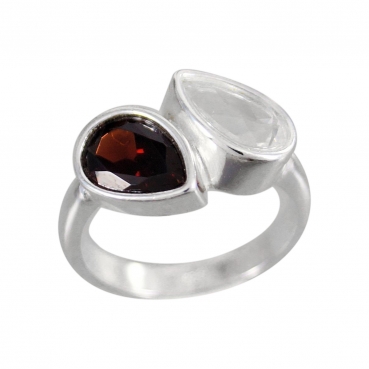 Schmuck-Michel Damen Ring Silber 925 Bergkristall + Granat Tropfen total 2,4 Karat (1330) Ringgröße 55