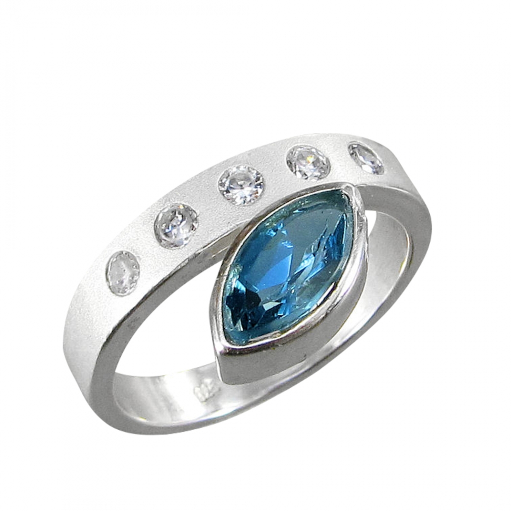 Schmuck-Michel Damen Ring Silber 925 Blautopas (1165) - Ringgröße 54