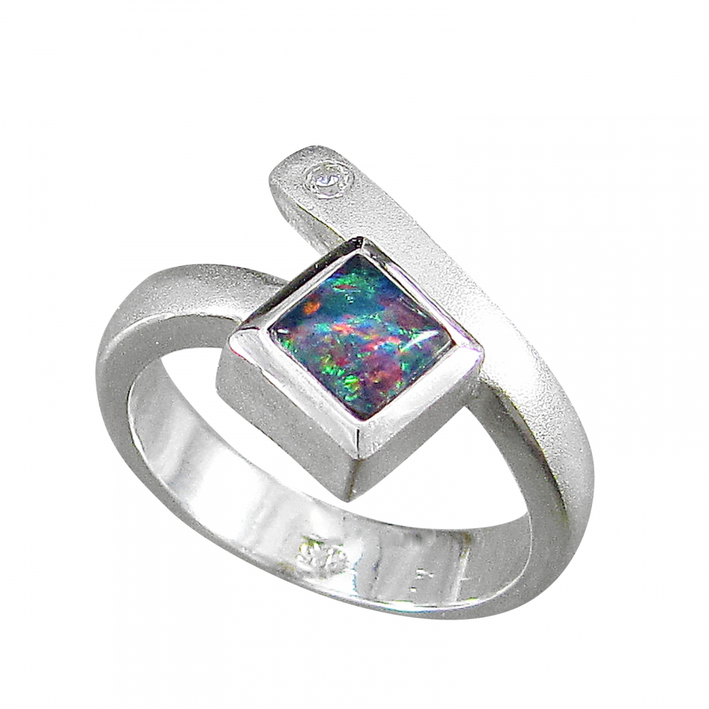 Schmuck-Michel Damen Ring Silber 925 Opal-Triplette Carré (1200) - Ringgröße 57
