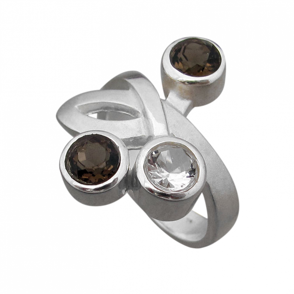 Schmuck-Michel Damen Ring Silber 925 Rauchquarz und Bergkristall total 1,5 Karat (1250) Ringgröße 51