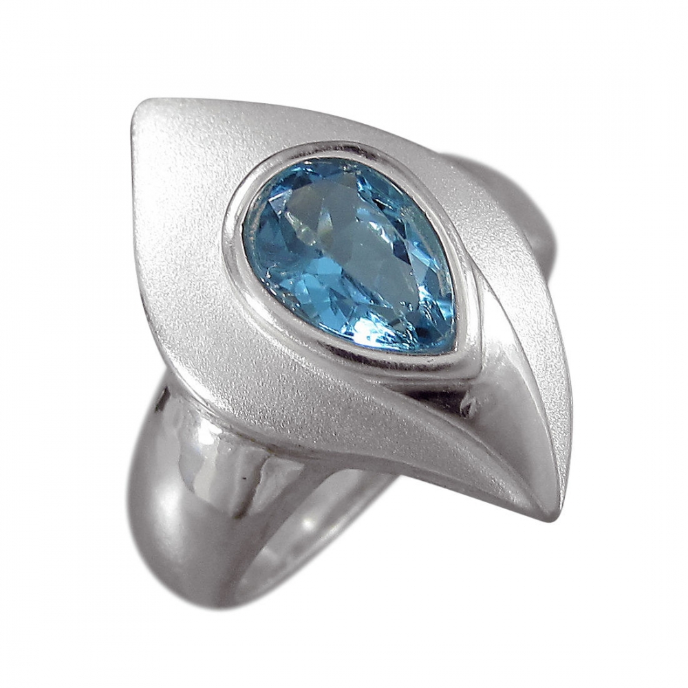 Schmuck-Michel Damen Ring Silber 925 Blautopas Tropfen 1,6 Karat (1290) Ringgröße 59