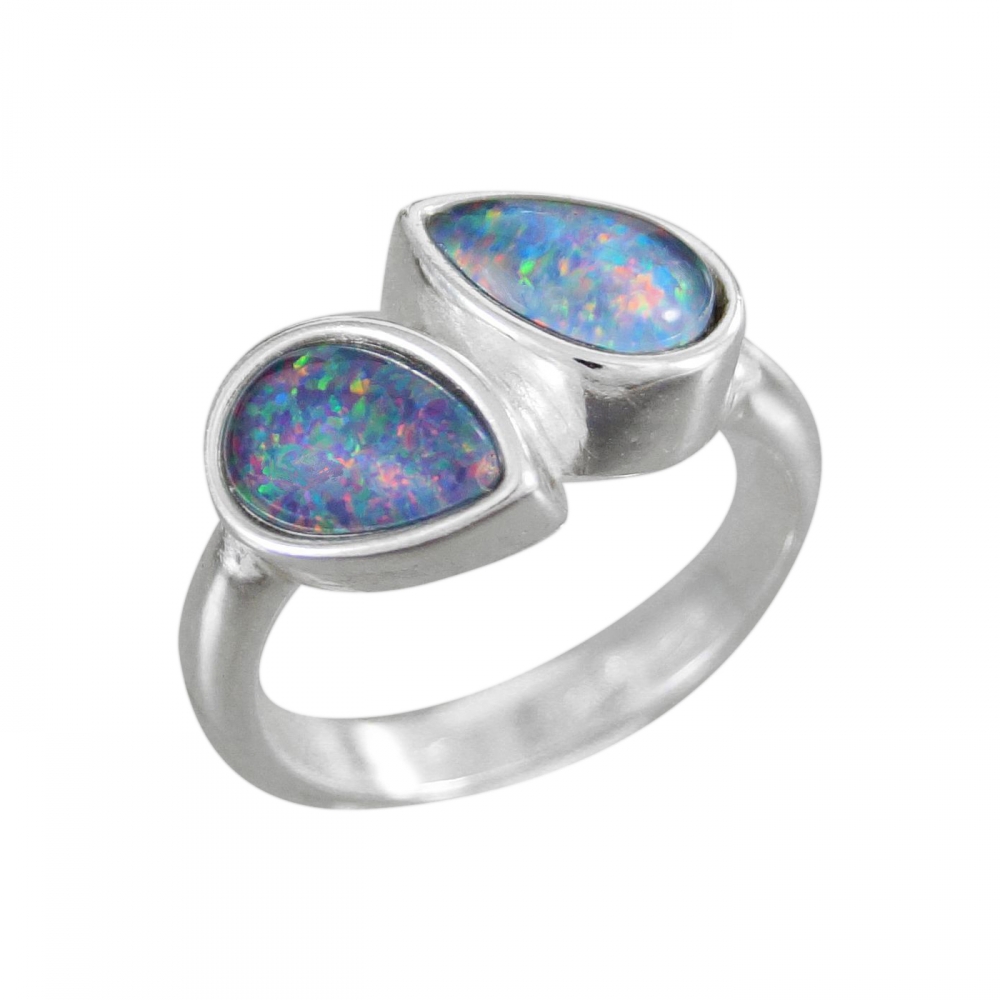 Schmuck-Michel Damen Ring Silber 925 Opal-Triplette Tropfen 9x6 mm (1330) Ringgröße 54