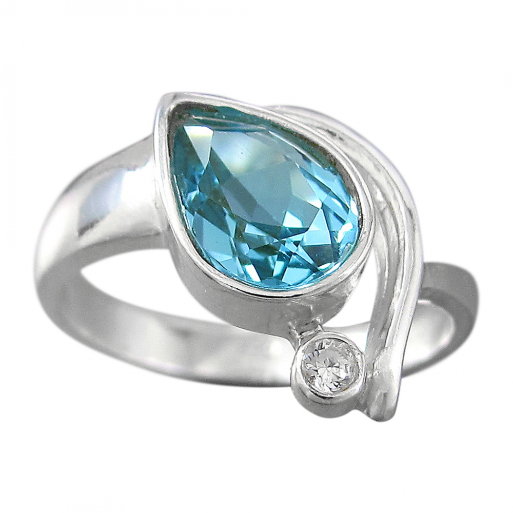 Schmuck-Michel Damen Ring Silber 925 Blautopas Tropfen 2 Karat (3370) Ringgröße 57